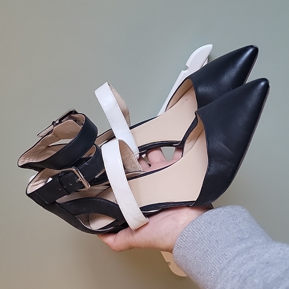Nine West Stacked Heels Navy & White sz 9.5